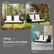 2025-NEW RELAX4LIFE Outdoor 2-Seater Swing Set, Rattan Swing Bench And Metal Frame  Cushions, Hanging Loveat For Patio Garden(Swing Chair  Black Cushions)Swing Chair  White CushionsWhiteBlack - Bildfarbe - View 5