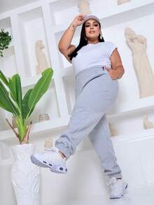 Women's Plus Size Sweatpants - Light Grey - View 4