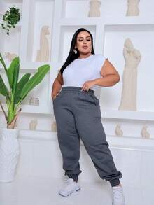 Women's Plus Size Sweatpants - Gris Oscuro - Ver 4