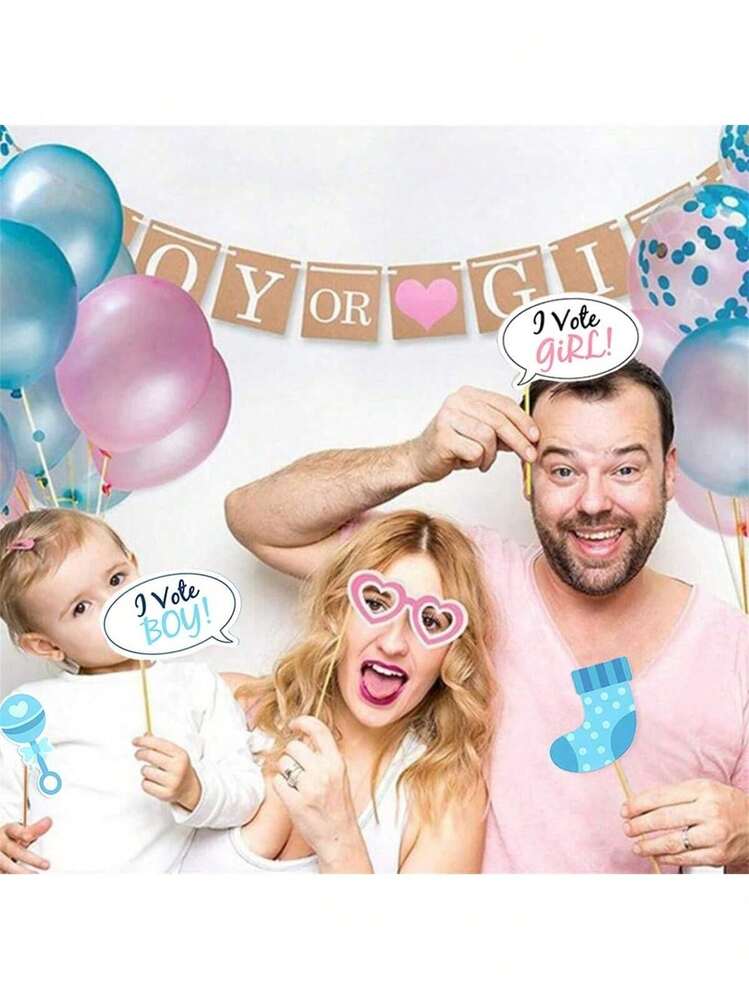 30pcs Gender Reveal Photo Booth Props,Baby Shower Decor,Birthday Decorations,Gender Reveal Decorations - Multicolor - View 2
