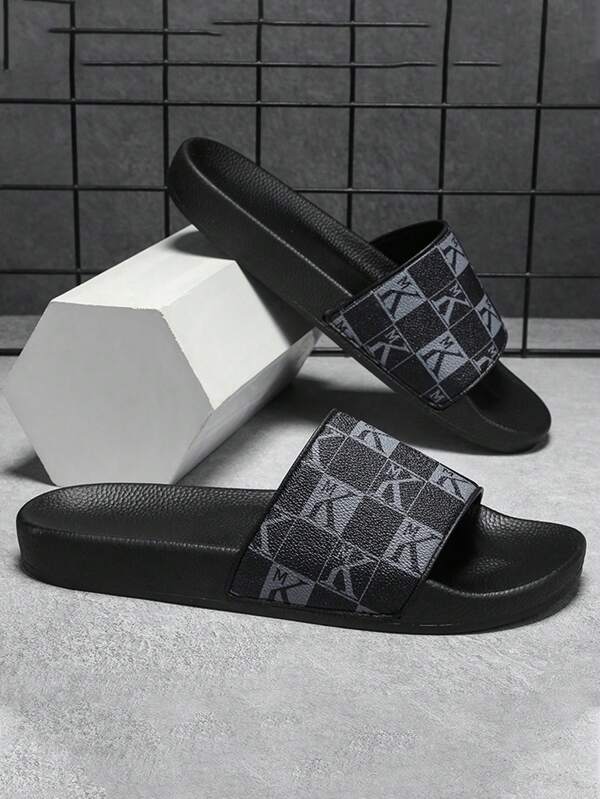 2025 New Men's Slippers, Personalized Outdoor Wear, Summer Non-Slip Casual Slip-On Sandals, Embossed Letter Design, Men's Beach Shoes