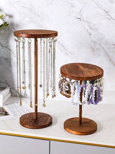 1 st Trä Valnöt Färg Rund Avtagbar Enkel Trä Smycken Display Ställ, Halsband/Hänge/Armband/Bangle Förvaringsorganisator, Merchandising Display Prop