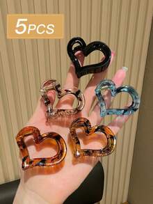 5pcs/Set Women Fashion Simple Leopard Heart-Shaped Hair Clips Combo, Suitable For Daily Use And Gift - Multicolor - View 2