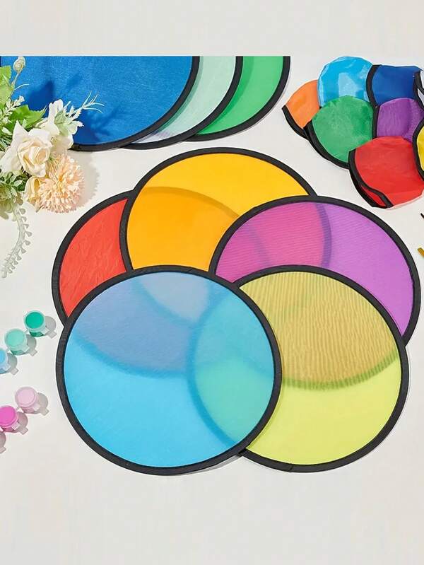 6 pezzi di ventagli pieghevoli a forma di disco volante, dischi da spiaggia colorati, ventilatori palmari estivi per rinfrescarsi, set portatile di ventilatori fai-da-te con borsa, adatti come regali per matrimoni e feste, artigianato fai-da-te, attività all'aperto, sport, raduni e uso domestico