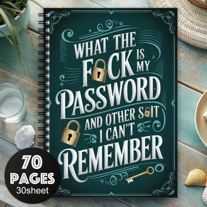 1pc Fun Spiral Password Notebook With Teal Cover & Gold Key Design - 70 Pages For Secure Internet & Computer Logins, Usernames & Passwords - Perfect For Home, Office, Or Scrapbooking Kit, Password Book,School Supplies,Back To School