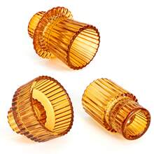 1pc European-Style Minimalist Vertical Stripe Glass Candle Holder, Romantic Tabletop Candle Stand For Home Decor, Commercial Use & Weddings, Can Display Crystal Balls & Jewelry - Amber Brown - View 3