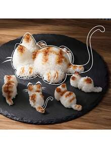 1pc White, Adorable Cat Shaped Sushi & Mashed Potato Mold - Plastic, Suitable For Kitchen And Dining - White - View 4
