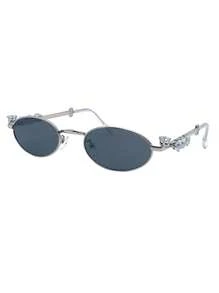 1pc Rhinestone Decor Oval Glasses, Vintage Elegant Eyewear For Women, Daily Accessories With Transparent/Tinted Lenses & Alloy Frame For Summer Beach Vacation,Outdoor,Travel Preppy Style For Back To School