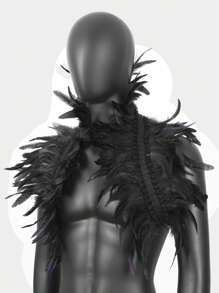 Men's Gothic Angel Feather Epaulette Shawl Collar Ruffled Fringe Lace Bodysuit Punk Rock Dance Festival Faux Feather - A - View 5