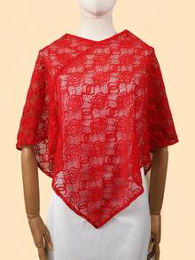 1pc Paisley Pattern Bohemian Elegant Casual Polyester Breathable Open Knit Lace Poncho, Spring & Autumn - Multicolor - View 1