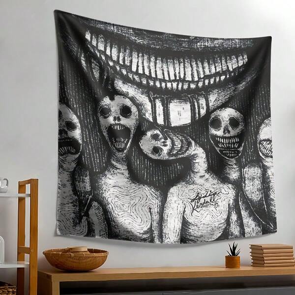 Tapiz con Calavera: Elegancia Gótica, Calavera Espeluznante y Tapiz Abstracto - Negro y Blanco, Colgante de Pared de Poliéster para Decorar el Hogar y la Habitación, 78x59 Pulgadas, Incluye Accesorios Gratis, Terror, Decoración de Habitación, Regalo para Ti y Tus Amigos