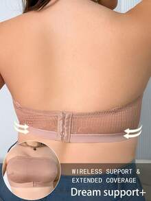 女士前开扣蕾丝拼接无肩带舒适无钢圈文胸