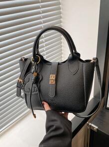 Nova bolsa de ombro feminina de luxo com textura de lichia, bolsa transversal versátil para deslocamento diário, 2025