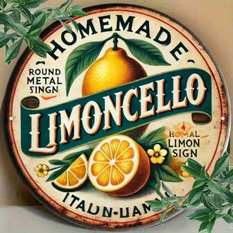 1 st. rund metallskylt med vintage citrontema - 20x20 cm väggdekor i järn, retro "Hemlagad lemonad"-design, lämplig för inomhus- och utomhusdekoration, perfekt för restaurang, café, man cave, bar, kontor, garage, citronkök, rumsdekor, platt tryck, slumpmässiga hålpositioner