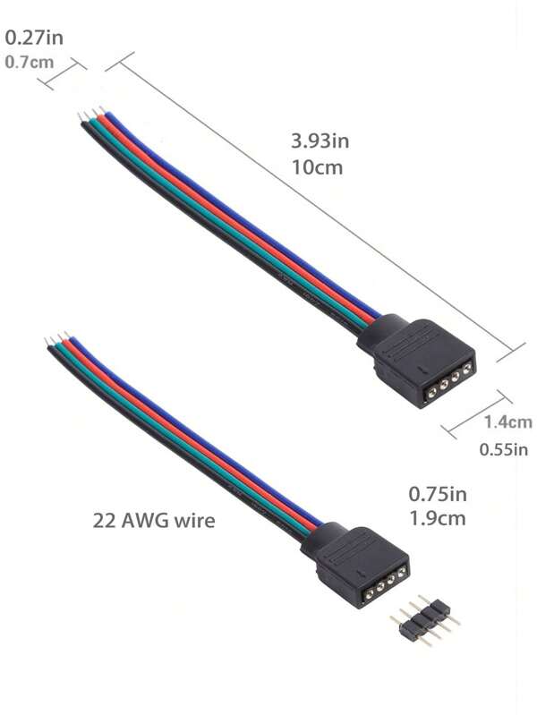 كابلات موصل ذكر وأنثى RGB ذات 4 دبابيس (10 قطع/عبوة) مع 10 قابس ذكر ذو 4 دبابيس، مناسبة لشرائط LED RGB 5050 3528