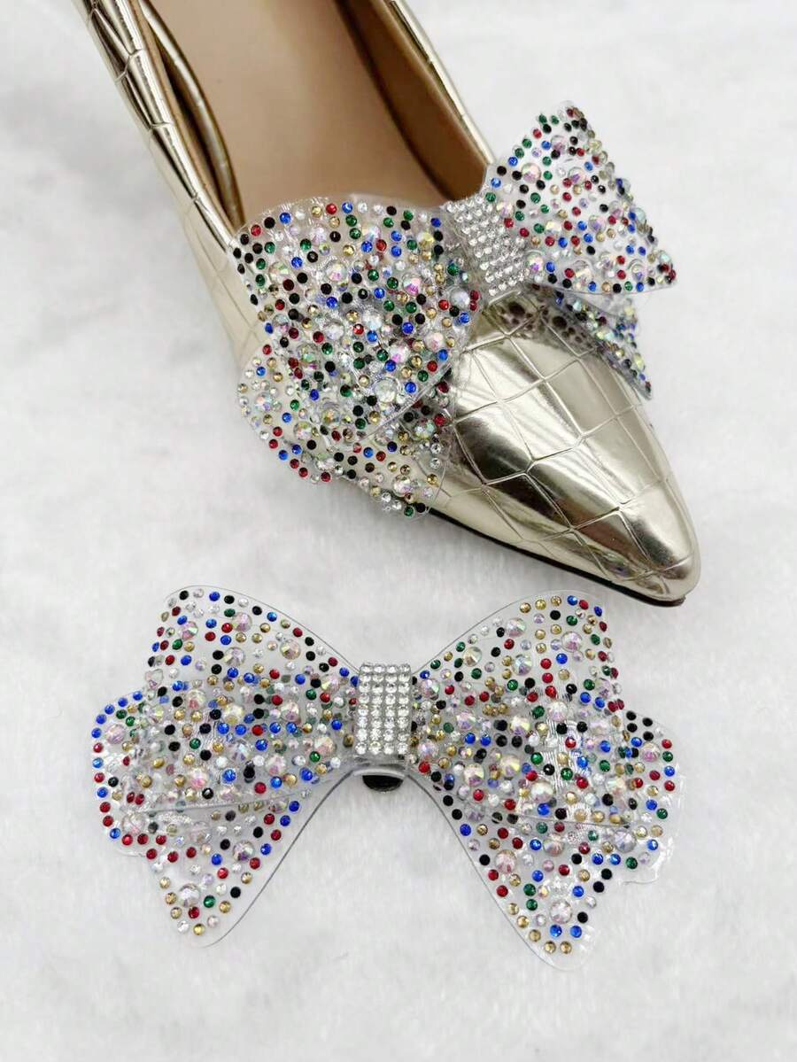 2件/套装饰性水钻鞋夹，双层彩色水晶透明膜带金属夹，适用于服装、帽子、包包装饰 - 彩色 - 查看 1