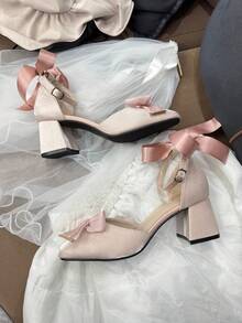 New Stylish Pink High Heel Shoes For Teenagers, Elegant Material Suitable For All Seasons, Cute For Little Girls, Romantic For Holiday & Princess Party Occasions - Pink - View 6