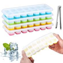 1/5Pcs Silicone Ice Cube Molds With Stainless Steel Ice Clip, Easy Release And Flexible, 14 Cavities 4 Mixed Colors With Spill-Proof Removable Lids, Stackable With Lid, Kitchen Accessories, Small Kitchen Utensils