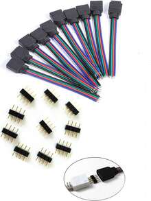 4-Pin RGB Male And Female Connector Cables (10pcs/Pack) With 10x 4-Pin Male Plugs, Compatible With 5050 3528 RGB LED Strips - 4pin Male and Female Plugs (10PCS) - View 1