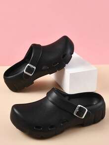 Women's Simple Breathable Floral Garden Wooden Clogs, Casual Hollow Outdoor Beach Slip-On Sandals, Summer