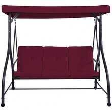 2025-NEW SFART 3 Seater Swing Chair, Hammock Bench Garden Swing Seat  Adjustable Canopy And Cushions, Outdoor Hanging Rocking Chair For Balcony Backyard Poolside (Beige)Wine RedWine Red - Bildfarbe - View 1