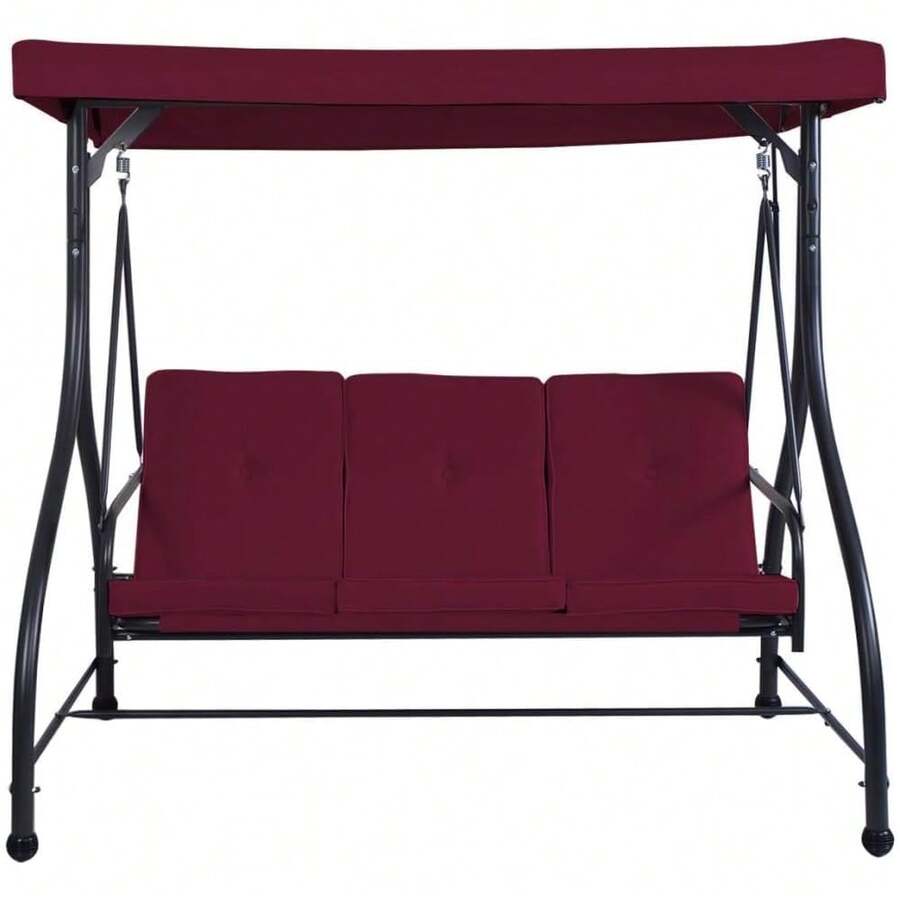 2025-NEW SFART 3 Seater Swing Chair, Hammock Bench Garden Swing Seat  Adjustable Canopy And Cushions, Outdoor Hanging Rocking Chair For Balcony Backyard Poolside (Beige)Wine RedWine Red - Bildfarbe - View 1