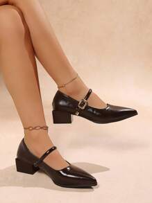 Zapatos de estilo Mary Jane vintage de talla grande para mujeres, nuevos zapatos de tacón grueso con correa, punta puntiaguda, de moda para primavera y otoño, para cruce de fronteras