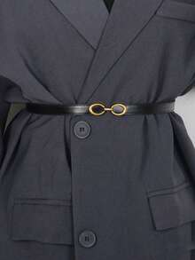 1pc Women's Vintage Minimalist PU Adjustable Skinny Waist Belt, Fashionable & Elegant For Dresses, Versatile - Black - View 2