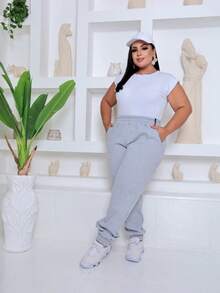 Women's Plus Size Sweatpants - Light Grey - View 1