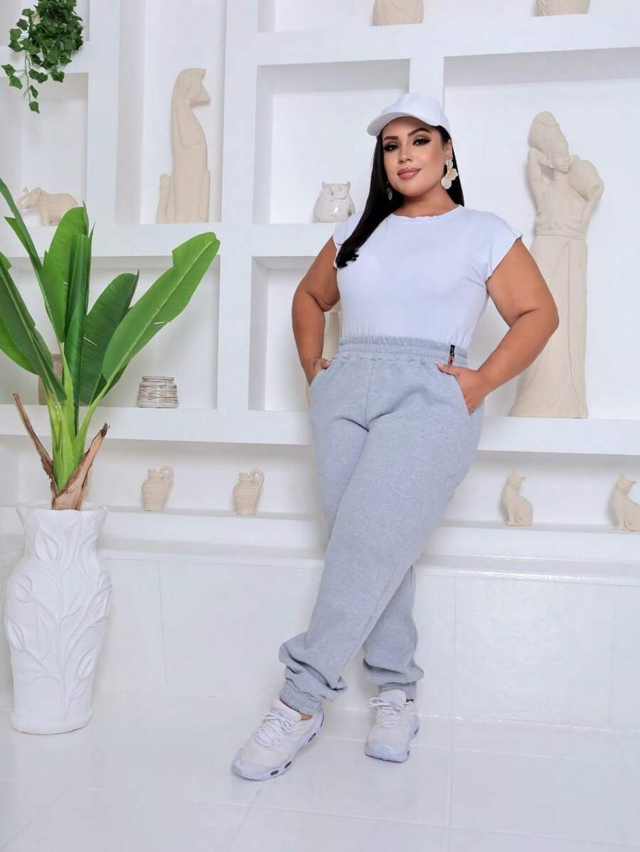 Women's Plus Size Sweatpants - Light Grey - View 1