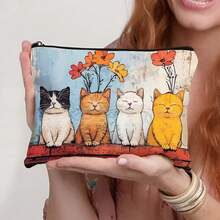 1个可爱猫咪图案化妆包，便携式旅行收纳包，女士手提包，夏季包，斋月包，化妆包，钱包，毕业背包 - 彩色 - 查看 4