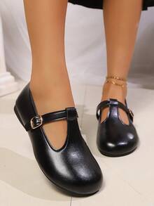 1 Pair Casual Flat Loafers For Teen Girls & Girl, Fashion Simple British Style School Uniform Shoes, Suitable For All Seasons - Black - View 3