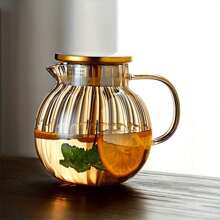 1pc Pumpkin Striped Colorful Glass Cold Water Pitcher For Living Room, Borosilicate Glass Lemon Tea Pot, Home Use