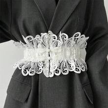 Spitze Taillengürtel für Frauen, elastisch verstellbarer Boho-Stil Gürtel, geeignet für Kleider, Anzugjacken, Mäntel, passend für Taillen von 65-100cm, ganzjährig für Sommer, Schule, Herbst, Halloween - Weiss - Übersicht 2