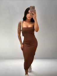 Vestido Midi Tomara que Caia Canelado em TECIDO ANARRUGA