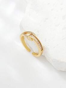 1pc Micro Paved Rhinestone Open Midi Ring, Minimalist Luxury Niche Delicate Design Fashionable Personalized Ring - Yellow Gold - View 3