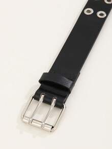 1 Pc Punk Style Metal Grommet Adjustable Waist Belt, Casual Wear Fall, Autumn, Halloween Autumn-Winter Accessories,Suitable For Teens, Youth,Men,Casual, Outdoor, Athletic, Vacation, Graduation Gifts, Birthday, Daily Wear - Black - View 5