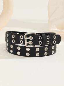 1 Pc Punk Style Metal Grommet Adjustable Waist Belt, Casual Wear Fall, Autumn, Halloween Autumn-Winter Accessories,Suitable For Teens, Youth,Men,Casual, Outdoor, Athletic, Vacation, Graduation Gifts, Birthday, Daily Wear - Black - View 4