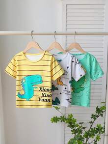 3pcs/Set Boys Cartoon Dinosaur Print T-Shirts - Multicolor - View 1