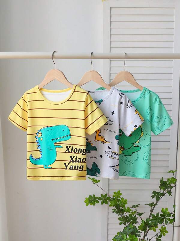 3pcs/Set Boys Cartoon Dinosaur Print T-Shirts