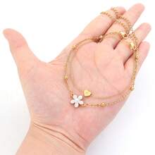 2件套新款时尚爱心字母花朵女士脚链，金色不锈钢串珠多层脚链 - 金黃色 - 查看 3