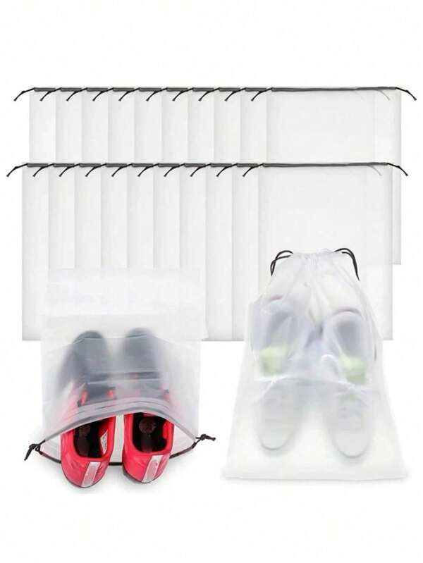 5/10/20 stuks matte doorschijnende plastic opbergtas voor sneakers, herbruikbare, draagbare opbergdoos voor schoenen met trekkoord, thuisopbergorganizer