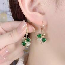 1 Paar luxuriöse, einzigartige Kristall-Herz & Blume Volldiamant Ohrringe - Goldgelb - Übersicht 2