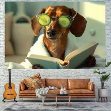 1 Fun Sausage Dog Wall Decoration - Fantasy Cucumber Eyes And Book Design Polyester Background Cloth For Wedding, Birthday, And Retirement Parties - No Electricity Required Home Decoration And Event Banners, Dog Decoration