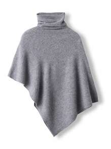 1 pièce Poncho en laine de mérinos 100% pour femmes, châle ample tricoté avec col roulé, cape asymétrique surdimensionnée