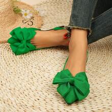 Sandalias planas con puntera puntiaguda, decoradas con un lazo verde, ajustables, de moda para mujer - Verde - Ver 4