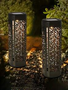 4pcs Solar Garden Retro Hollow Floor Lamps, Outdoor Path Lights, LED Landscape Lights, Hollow Pattern Design, Easy To Semi Embedded Installation, Suitable For Courtyard, Yard, Garden, Path, Lawn, Street, Party Decoration