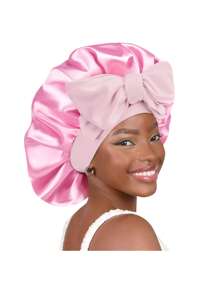 1pc Women Solid Bowknot Decor Satin Casual Hair Bonnet For Daily Life Silk Bonnet Satin Bonnet