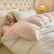 4pcs,4pcS (1 Duvet Cover+1 Bed 4pcs,(1 Duvet Cover+1 Bed Sheet+2 Pillowcases),Milk White+Powder,Jacquard Solid Color Matching Series, Soft And Comfortable, Simple And Elegantbedding,Soft FlanneFabric,Warm,Washable,Antibacterial, Suitable ForBedroom,Guest Room, DormitoryUnisex,4-Season Use