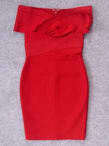Vestido elegante de fiesta de verano para mujer, de hombros descubiertos, en color rojo y verde menta con diseño de vendaje - Rojo - Ver 5